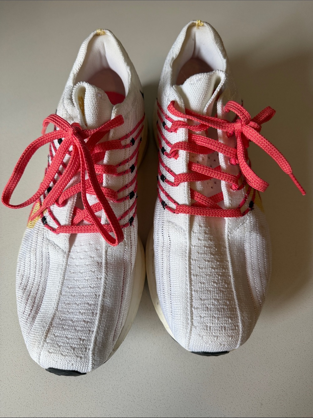 Nike ZoomX White Knit Sneakers with Coral Accent Laces